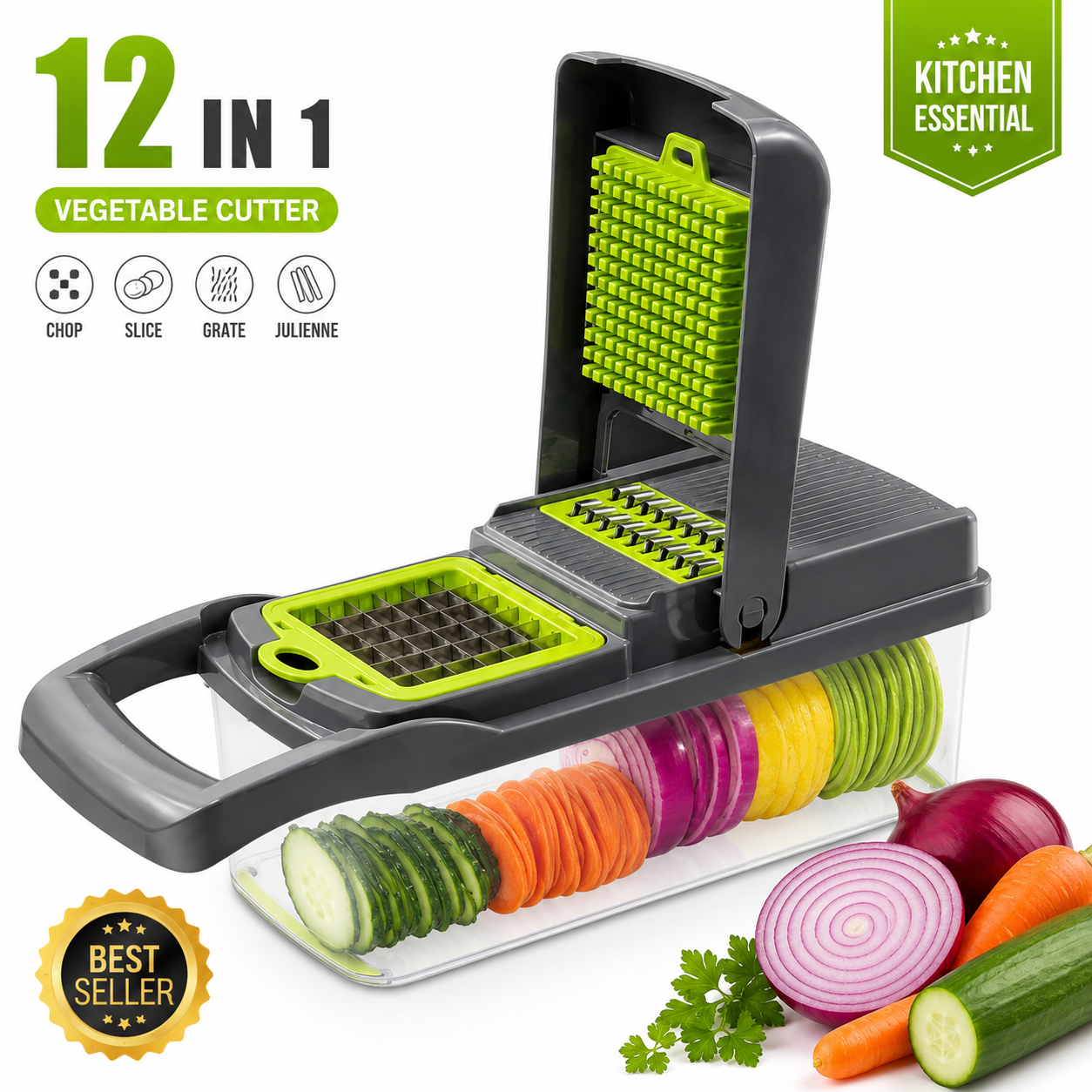 12-in-1 Vegetable Cutter Slicer Chopper with Basket